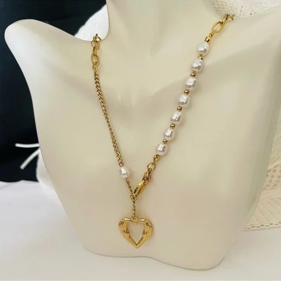 Stainless steel Waterproof Choker Necklace Faux pearls - Picture 2 of 2